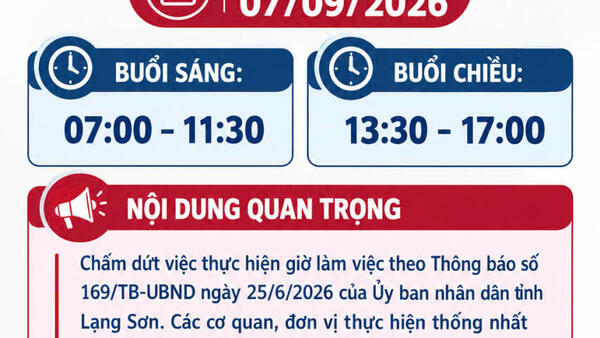 Thông báo giờ làm việc của các cơ quan, đơn vị trên địa bàn tỉnh Lạng Sơn